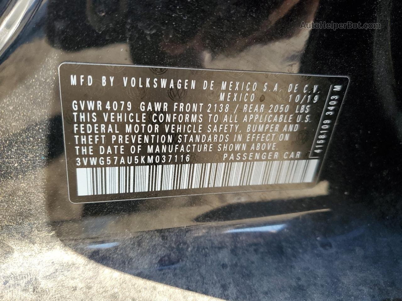 2019 Volkswagen Golf S Черный vin: 3VWG57AU5KM037116