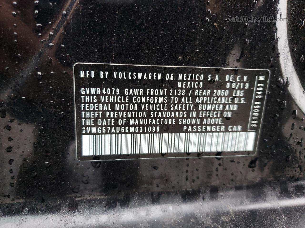 2019 Volkswagen Golf S Black vin: 3VWG57AU6KM031096