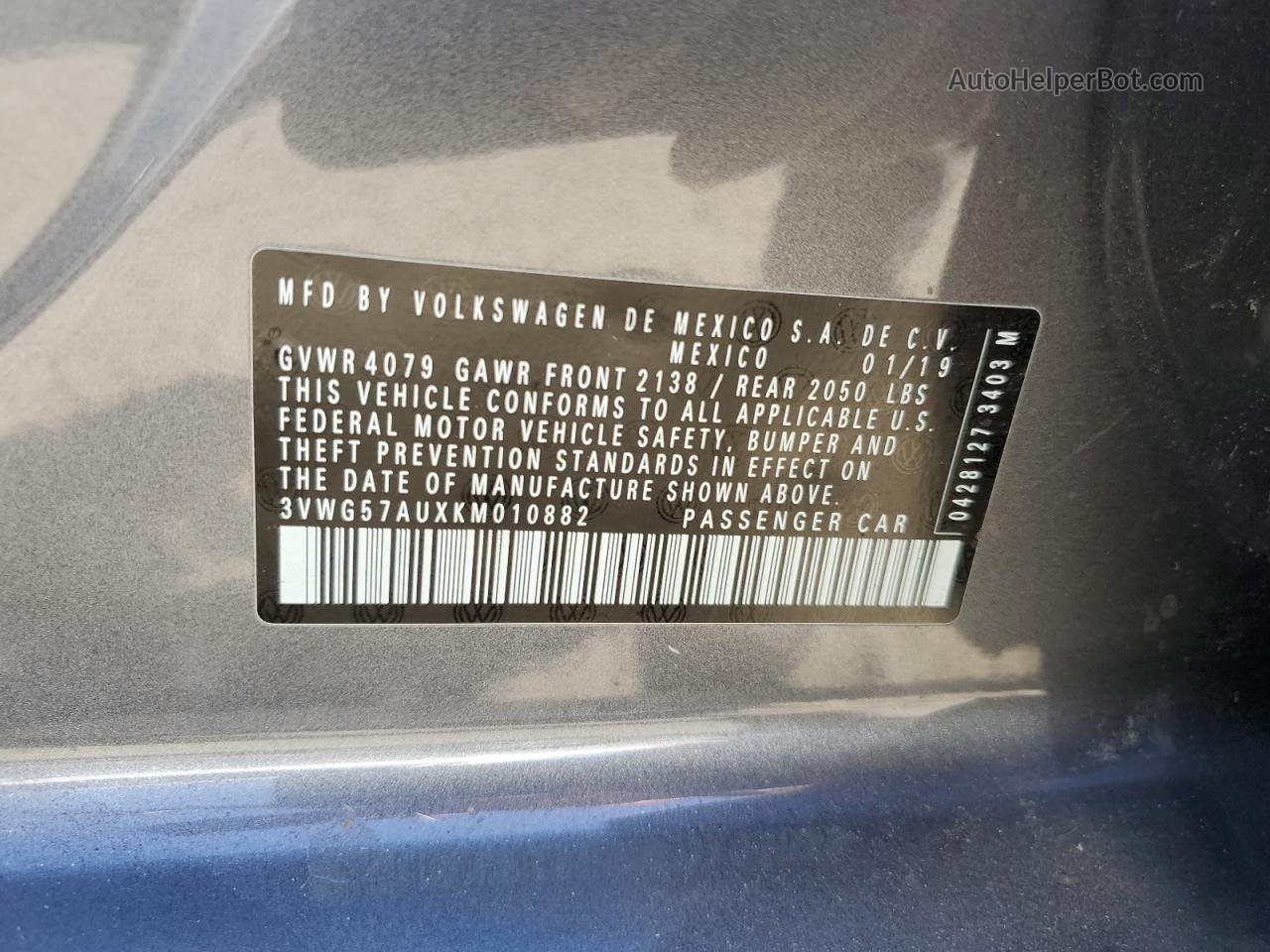 2019 Volkswagen Golf S Gray vin: 3VWG57AUXKM010882