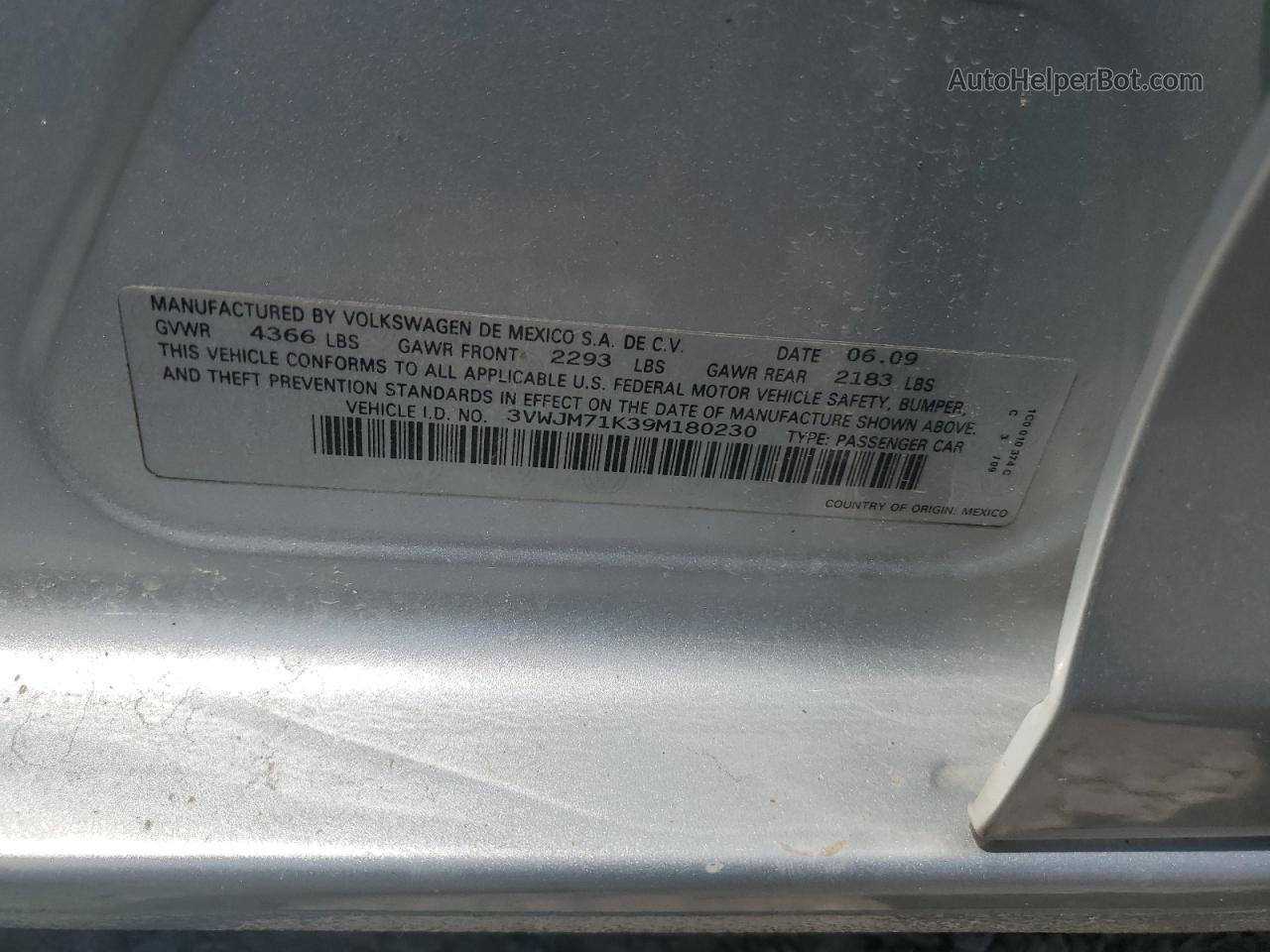 2009 Volkswagen Jetta S Silver vin: 3VWJM71K39M180230