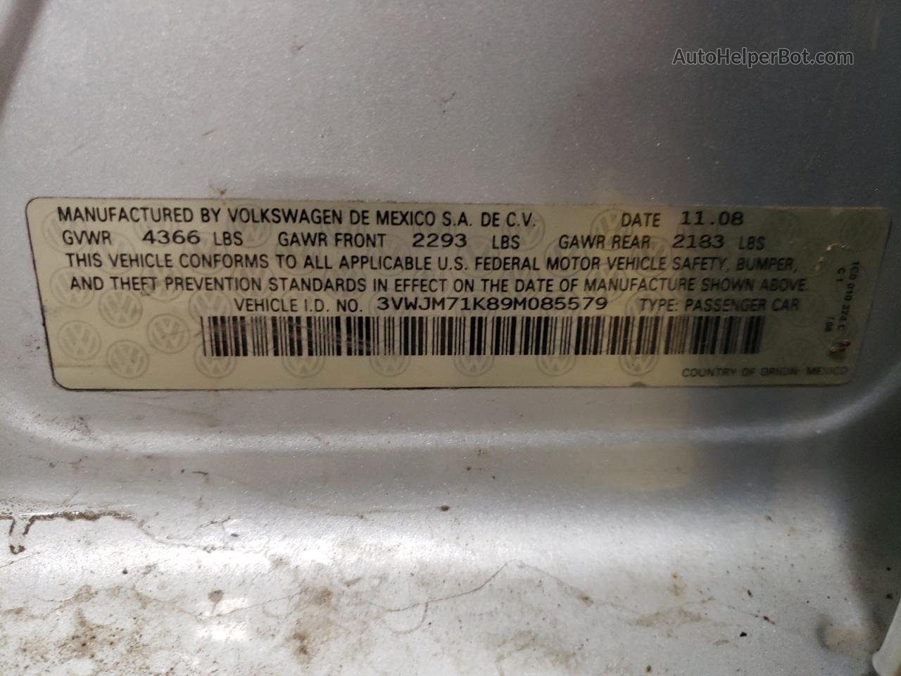 2009 Volkswagen Jetta S Silver vin: 3VWJM71K89M085579