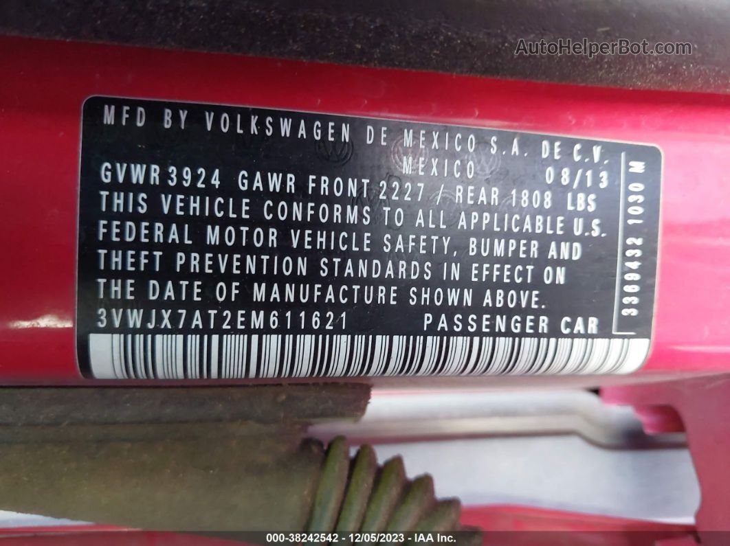 2014 Volkswagen Beetle 2.5l Красный vin: 3VWJX7AT2EM611621