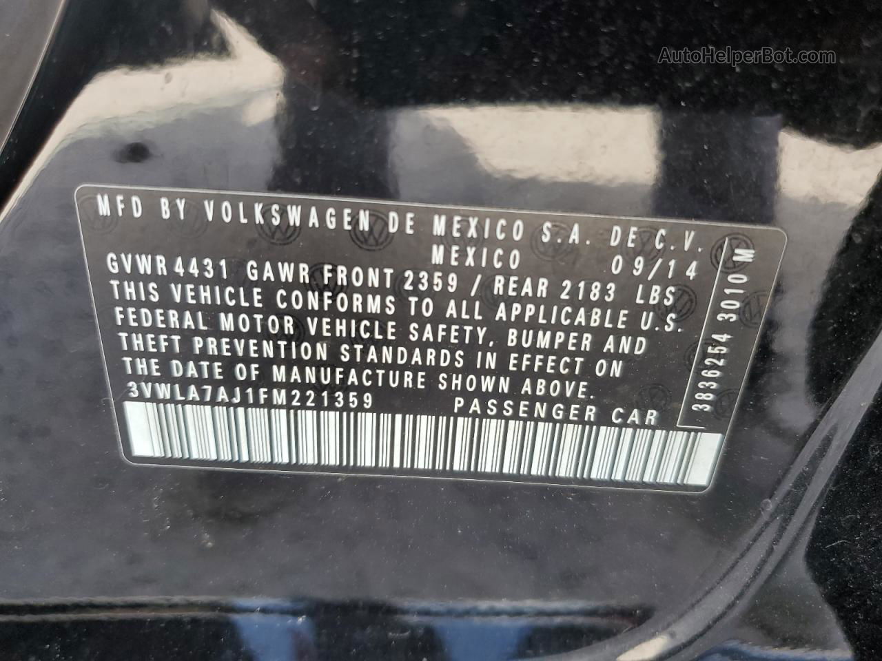 2015 Volkswagen Jetta Tdi Black vin: 3VWLA7AJ1FM221359