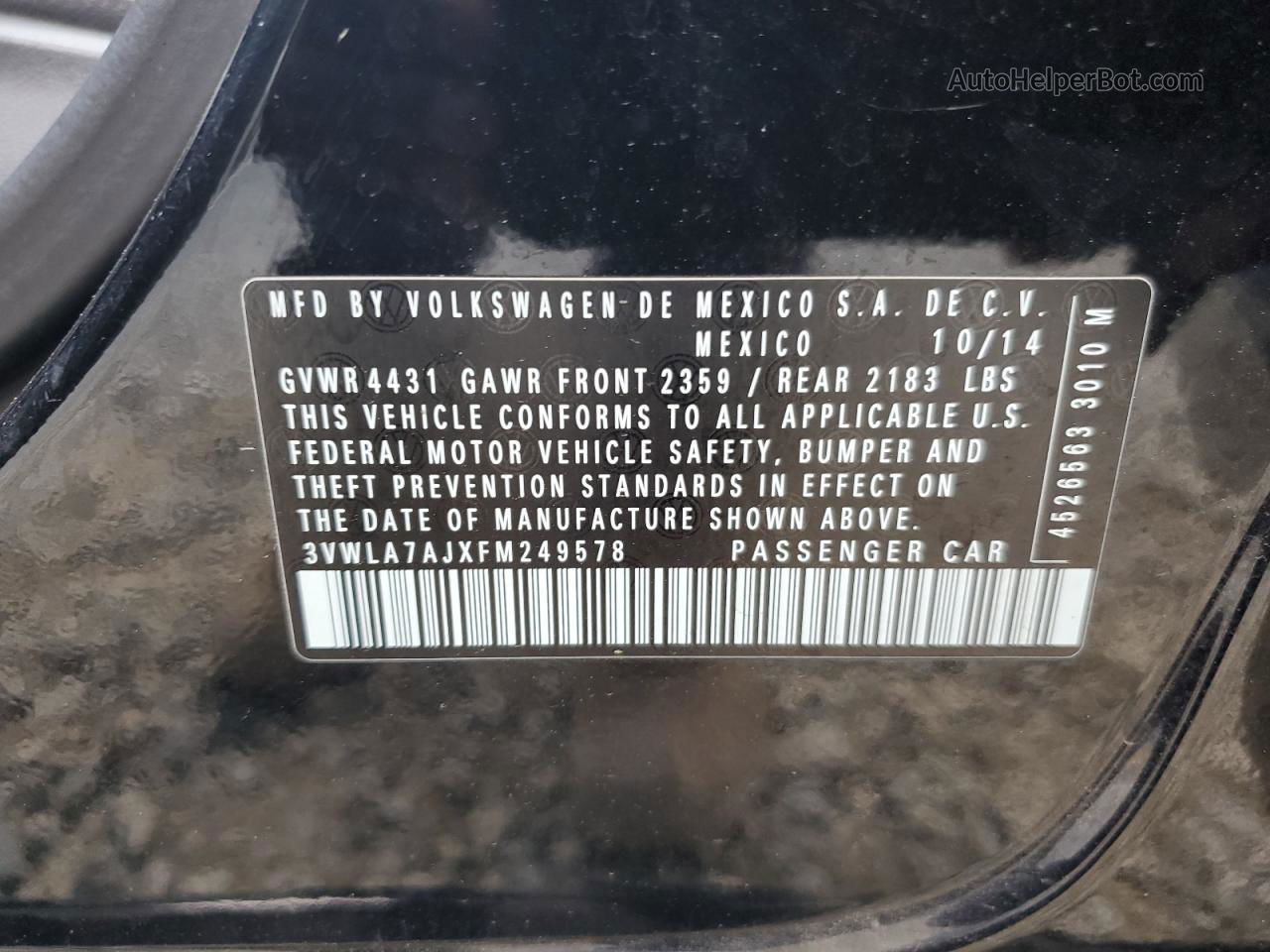 2015 Volkswagen Jetta Tdi Black vin: 3VWLA7AJXFM249578