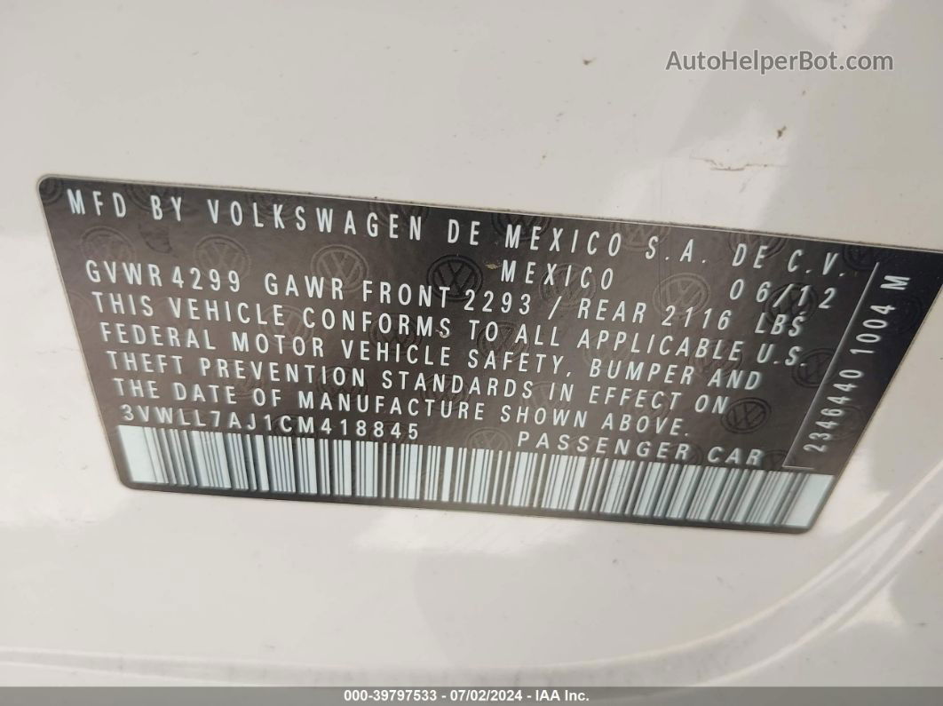 2012 Volkswagen Jetta 2.0l Tdi White vin: 3VWLL7AJ1CM418845