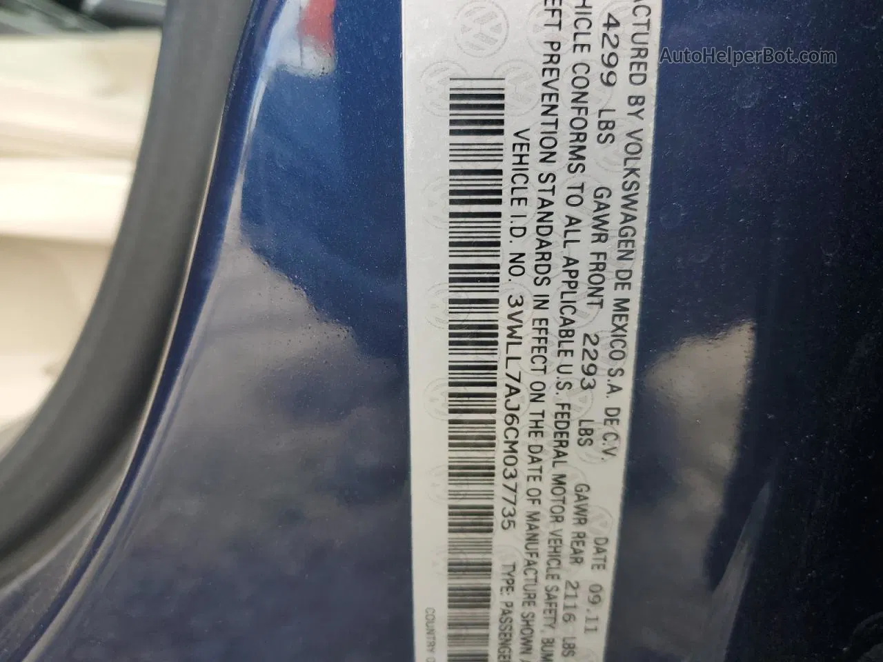 2012 Volkswagen Jetta Tdi Blue vin: 3VWLL7AJ6CM037735