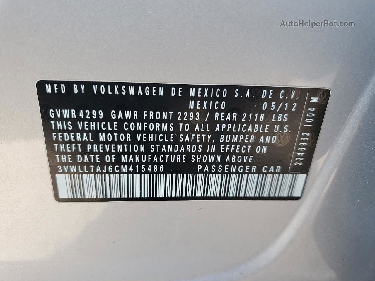 2012 Volkswagen Jetta Tdi Silver vin: 3VWLL7AJ6CM415486