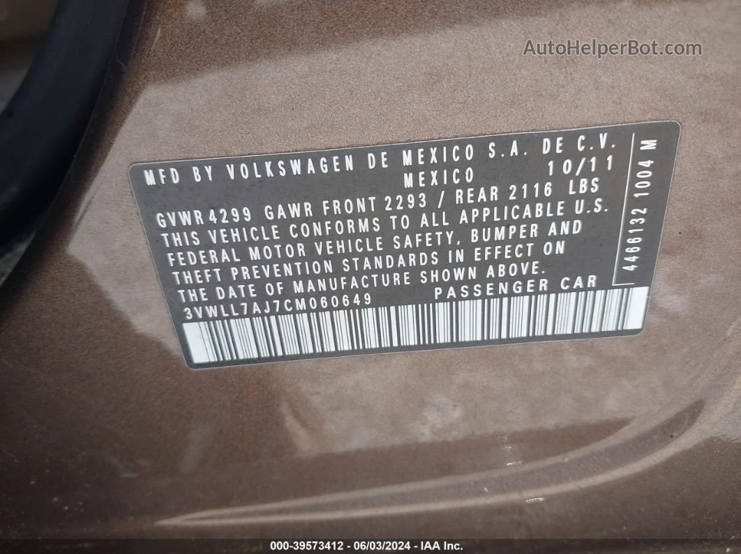 2012 Volkswagen Jetta 2.0l Tdi Gray vin: 3VWLL7AJ7CM060649