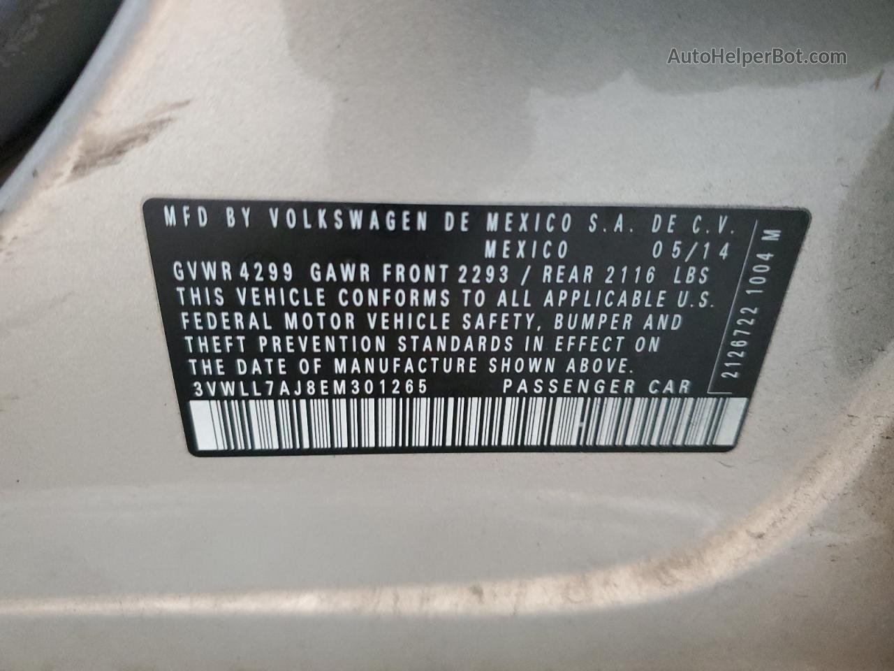 2014 Volkswagen Jetta Tdi Gold vin: 3VWLL7AJ8EM301265