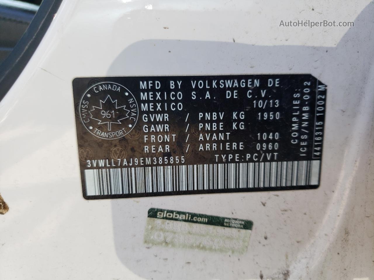 2014 Volkswagen Jetta Tdi Белый vin: 3VWLL7AJ9EM385855