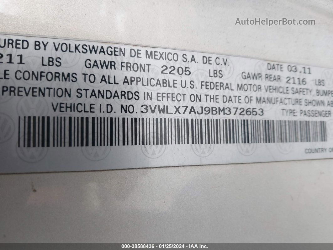 2011 Volkswagen Jetta 2.5l Sel Champagne vin: 3VWLX7AJ9BM372653