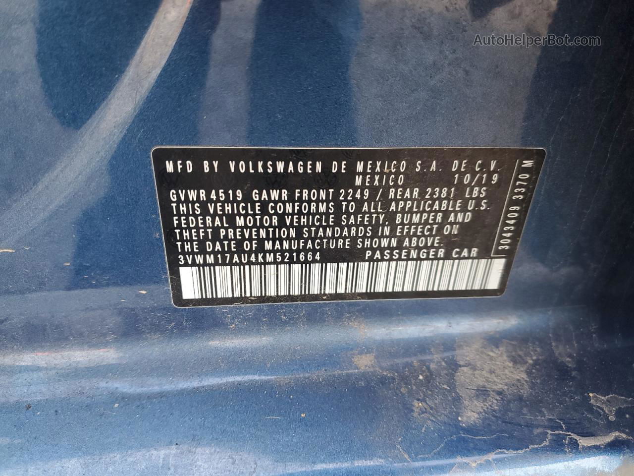 2019 Volkswagen Golf Alltrack S Blue vin: 3VWM17AU4KM521664