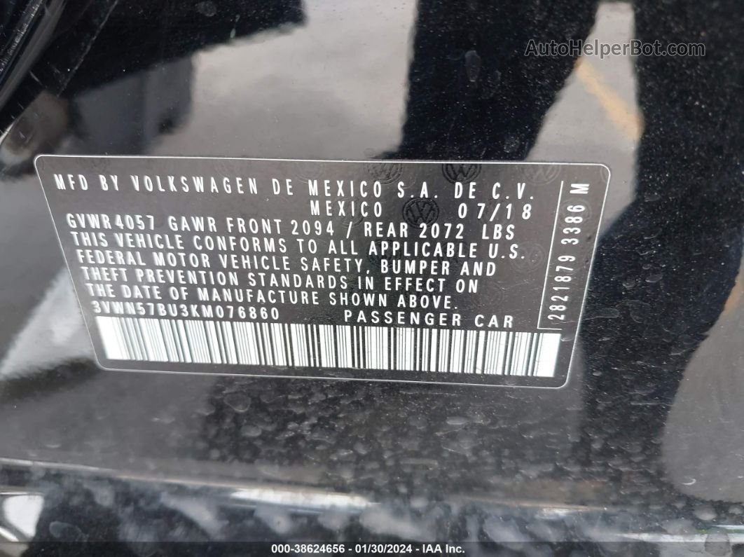 2019 Volkswagen Jetta 1.4t S Black vin: 3VWN57BU3KM076860
