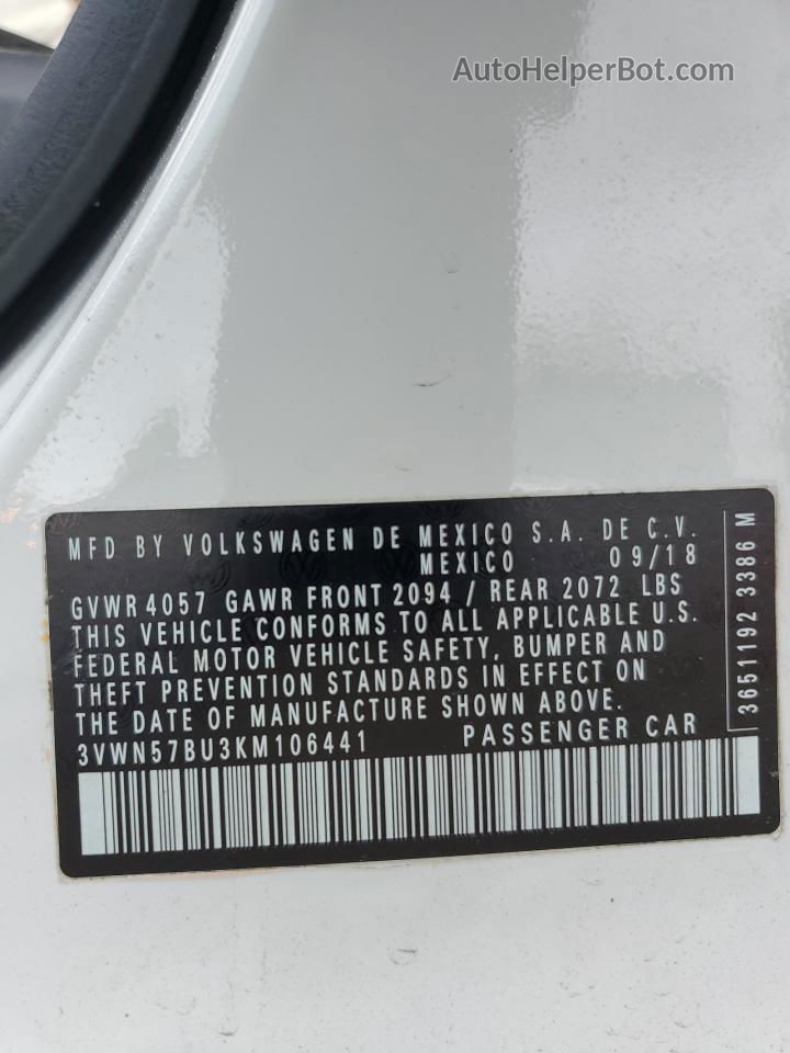 2019 Volkswagen Jetta S White vin: 3VWN57BU3KM106441