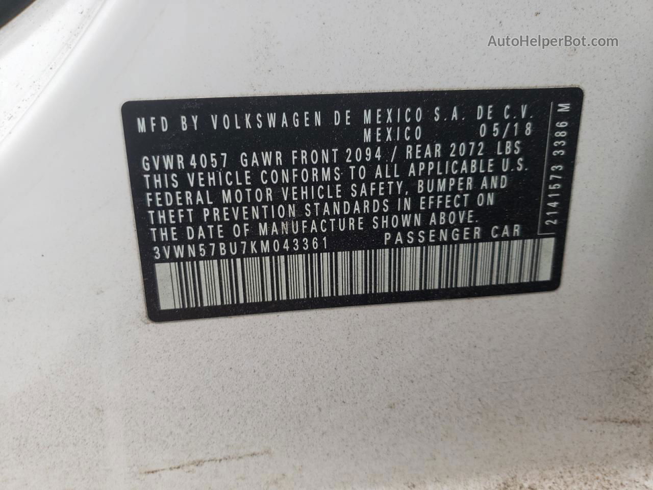 2019 Volkswagen Jetta S White vin: 3VWN57BU7KM043361