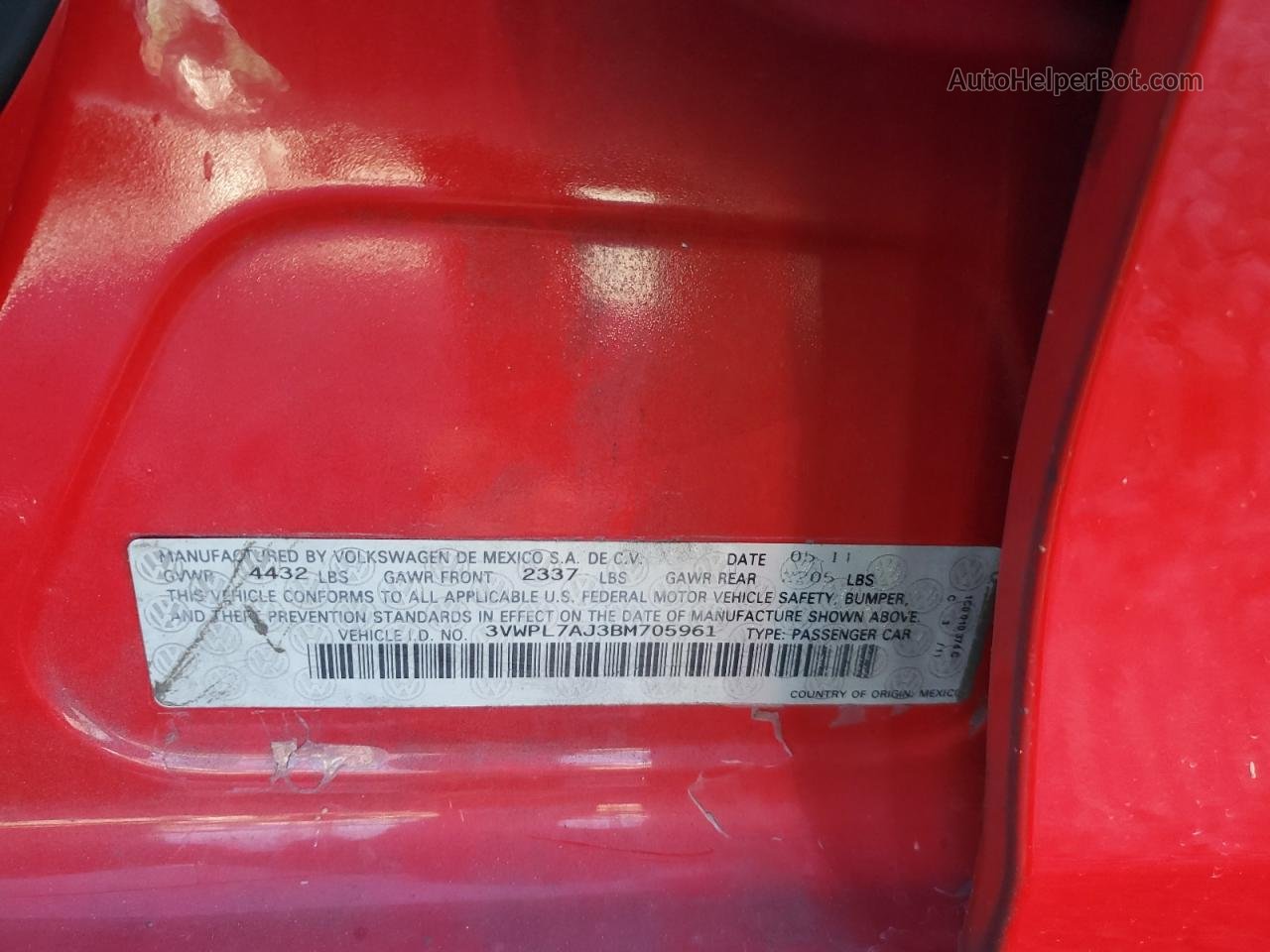 2011 Volkswagen Jetta Tdi Red vin: 3VWPL7AJ3BM705961