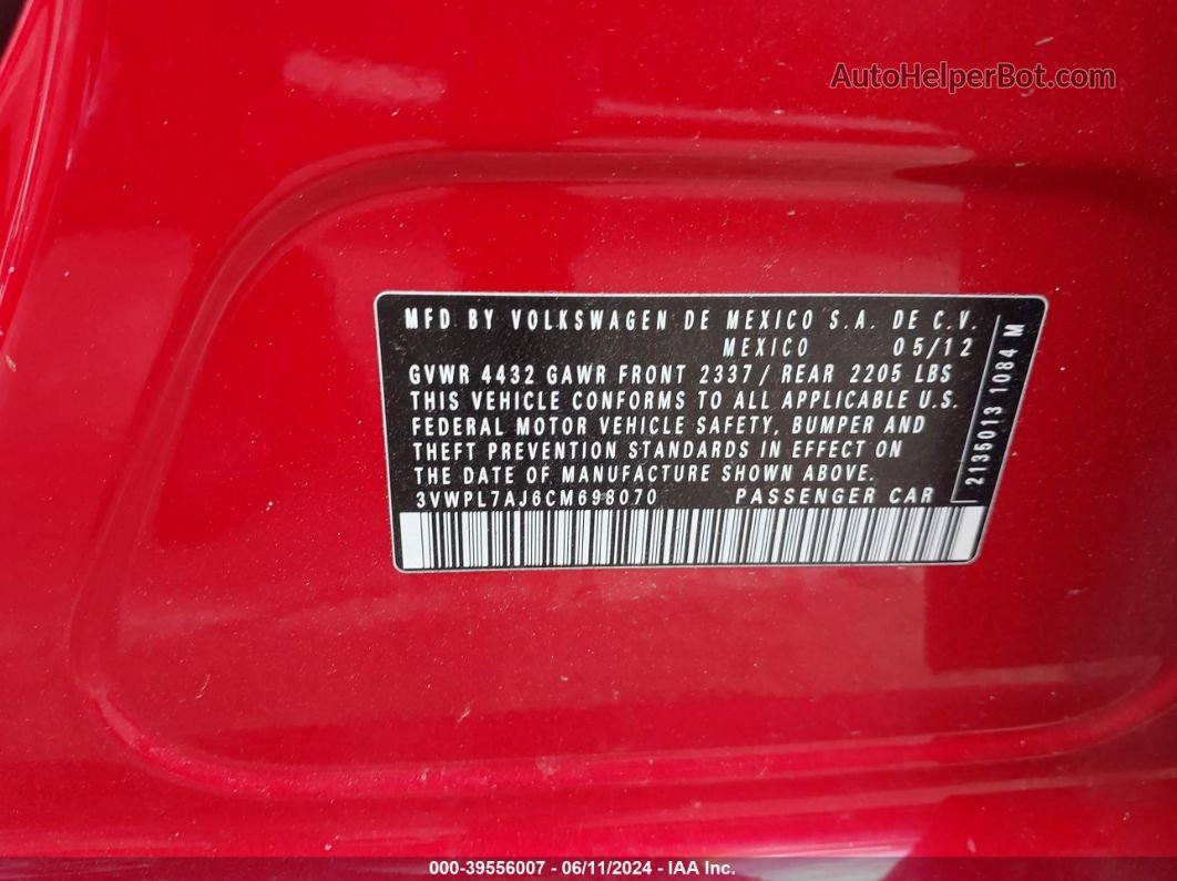2012 Volkswagen Jetta Sportwagen 2.0l Tdi Красный vin: 3VWPL7AJ6CM698070