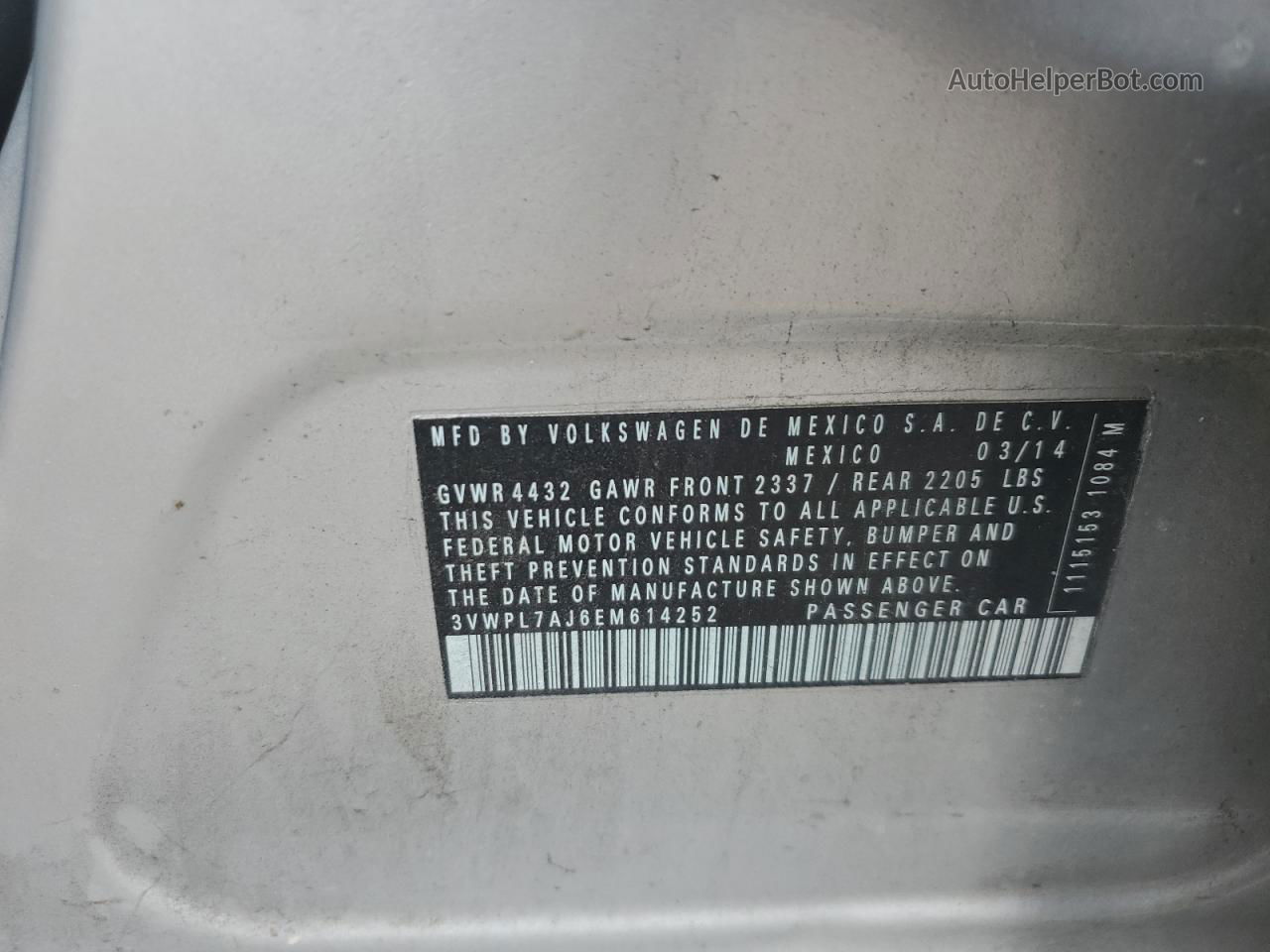 2014 Volkswagen Jetta Tdi Серебряный vin: 3VWPL7AJ6EM614252