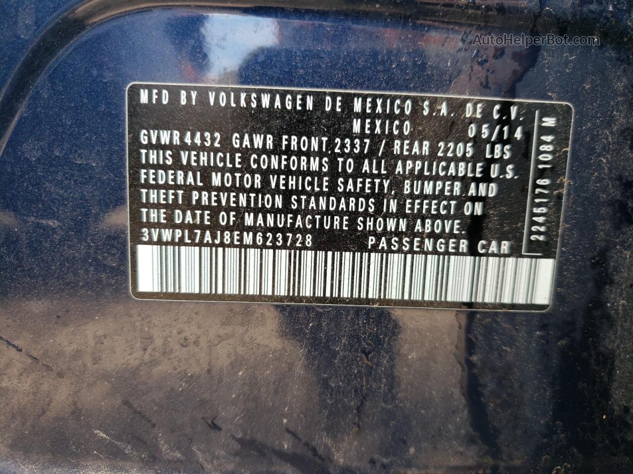 2014 Volkswagen Jetta Tdi Синий vin: 3VWPL7AJ8EM623728
