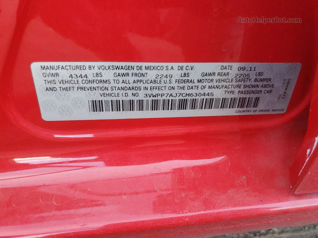 2012 Volkswagen Jetta S Red vin: 3VWPP7AJ7CM630445