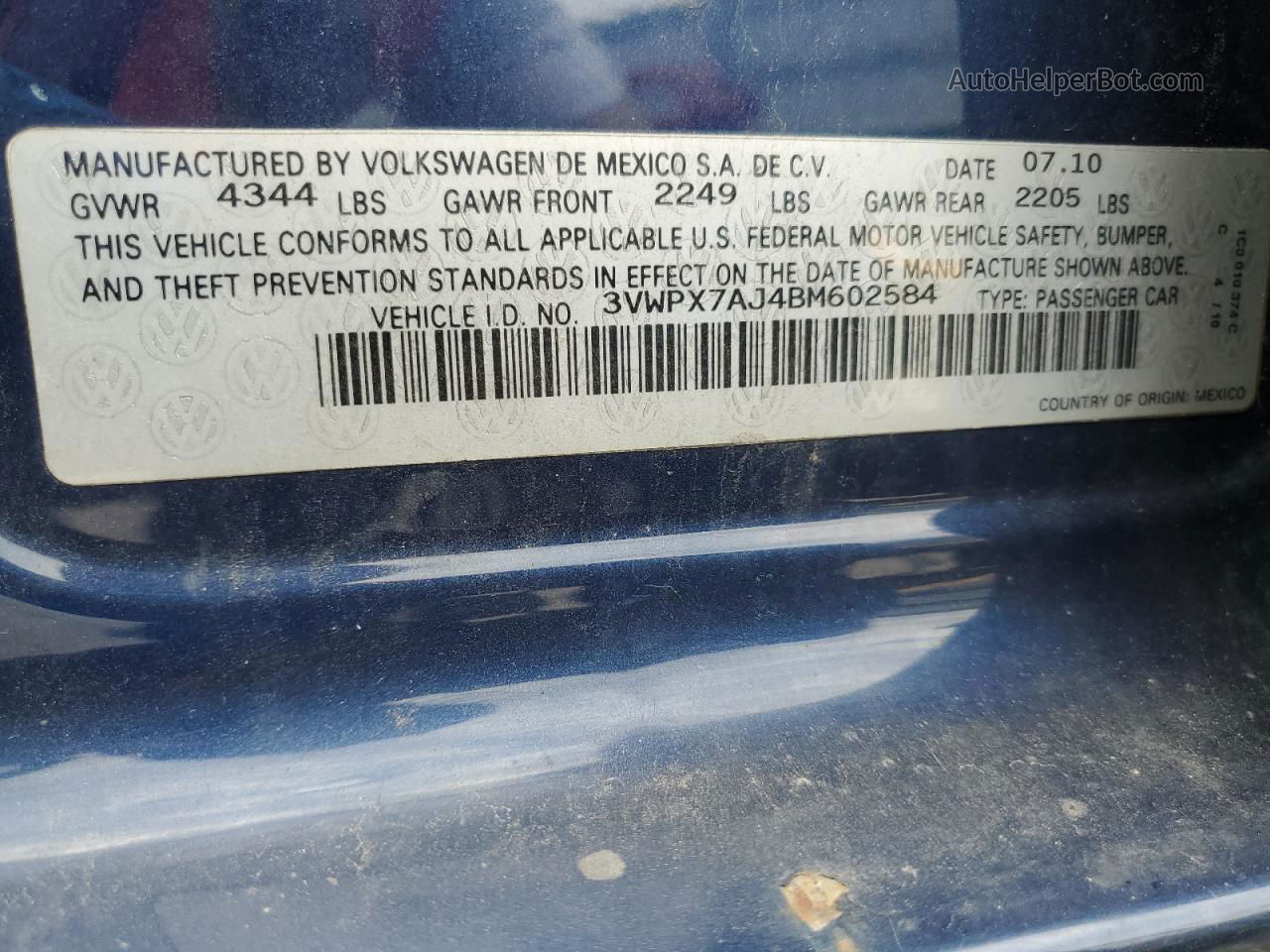 2011 Volkswagen Jetta S Blue vin: 3VWPX7AJ4BM602584