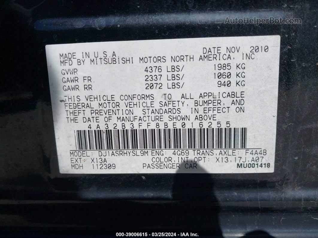 2011 Mitsubishi Galant Es/se Black vin: 4A32B3FF8BE016255