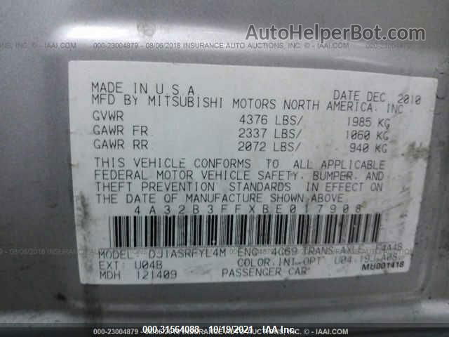 2011 Mitsubishi Galant Es/se Silver vin: 4A32B3FFXBE017908