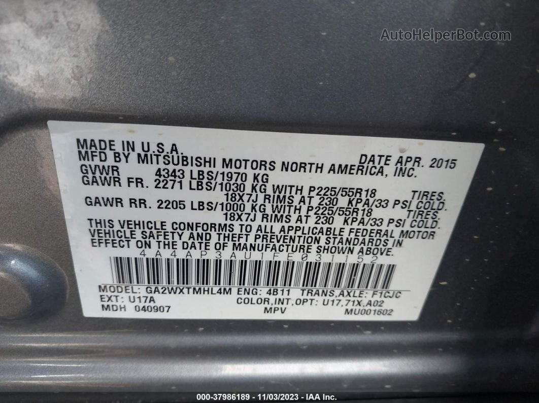 2015 Mitsubishi Outlander Sport Es Серый vin: 4A4AP3AU1FE031152