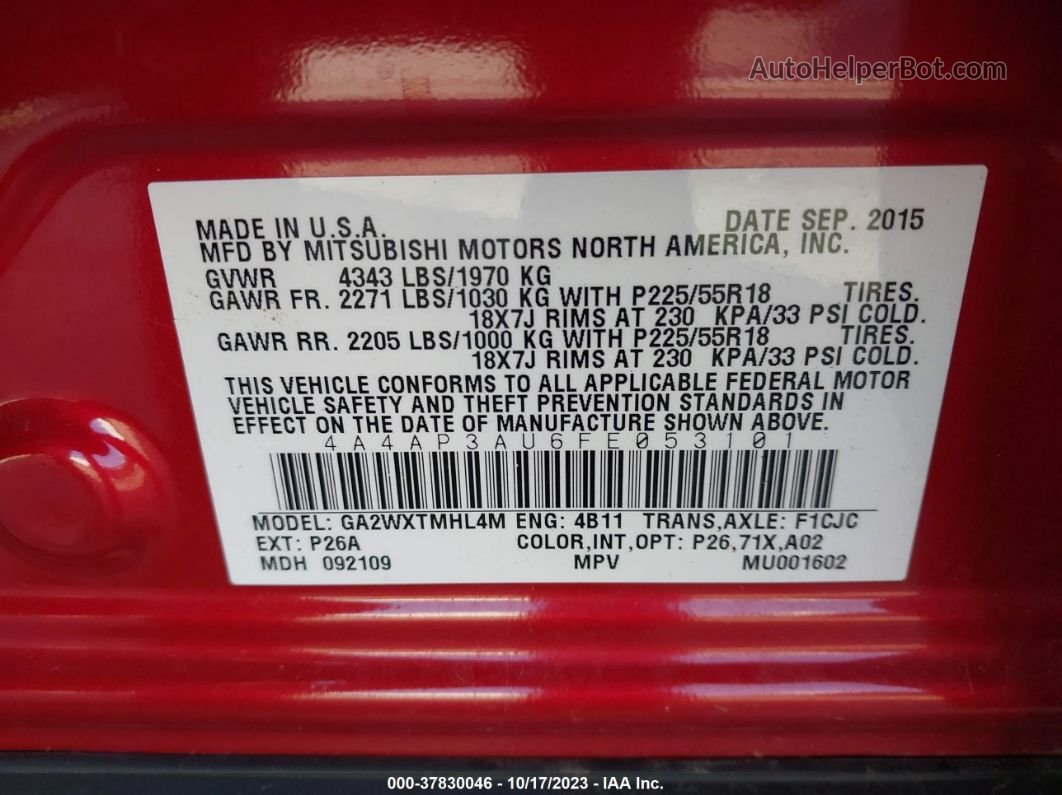 2015 Mitsubishi Outlander Sport Es Красный vin: 4A4AP3AU6FE053101