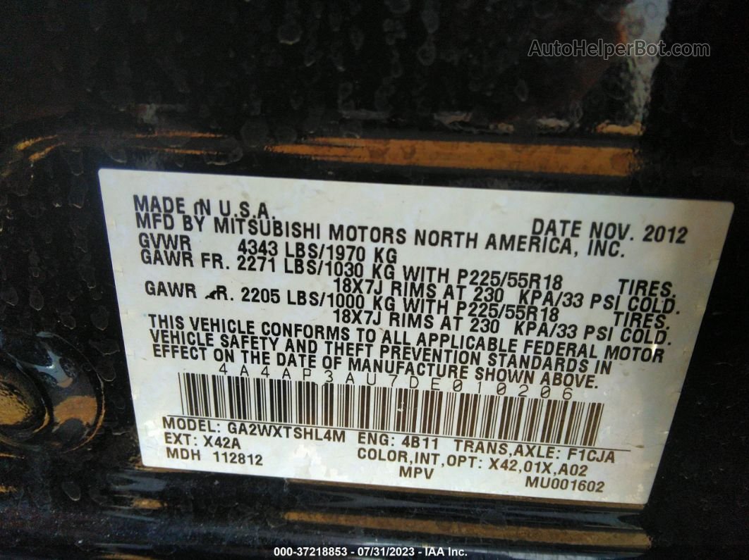 2013 Mitsubishi Outlander Sport Es Black vin: 4A4AP3AU7DE010206