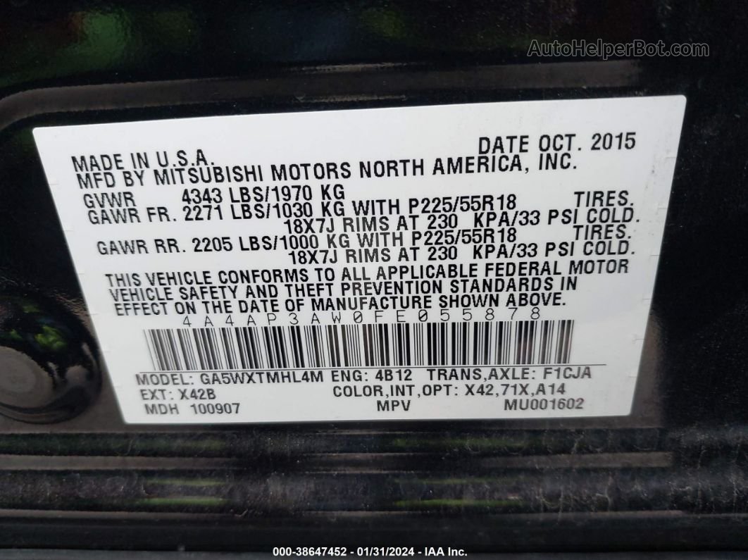2015 Mitsubishi Outlander Sport Es Черный vin: 4A4AP3AW0FE055878