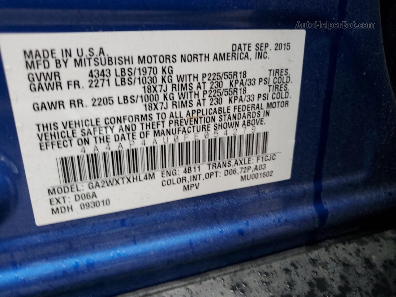 2015 Mitsubishi Outlander Sport Se Blue vin: 4A4AP4AU0FE054279
