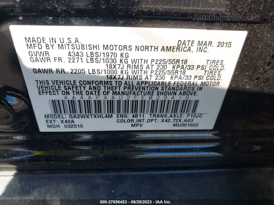 2015 Mitsubishi Outlander Sport Se Black vin: 4A4AP4AU2FE029416