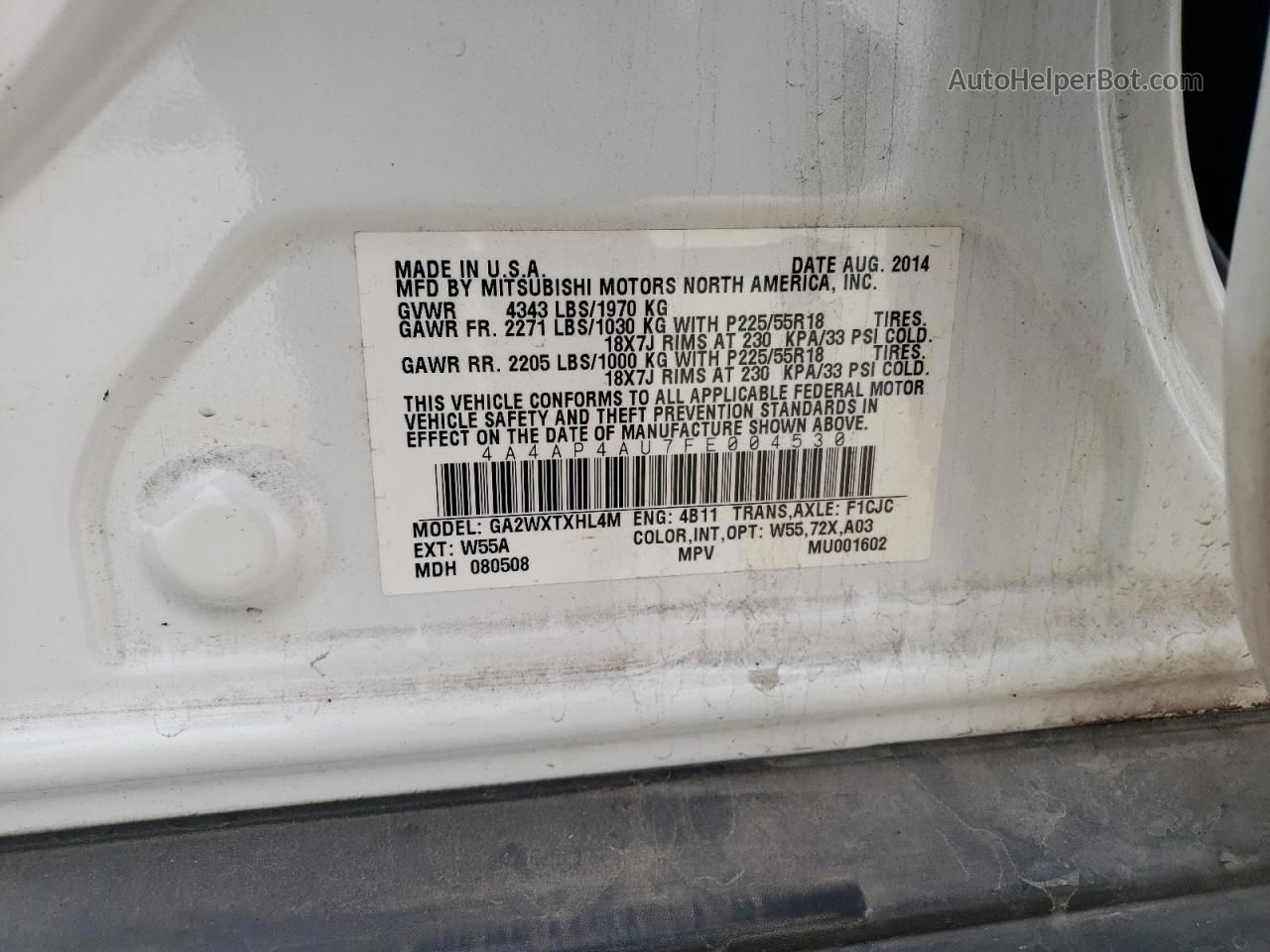2015 Mitsubishi Outlander Sport Se Белый vin: 4A4AP4AU7FE004530