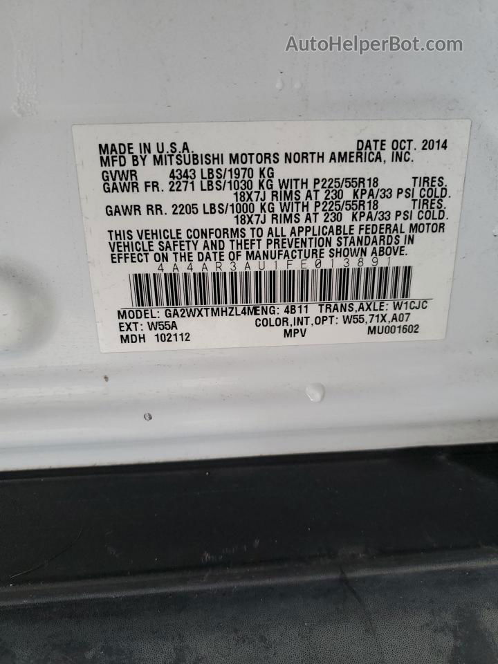 2015 Mitsubishi Outlander Sport Es White vin: 4A4AR3AU1FE013891