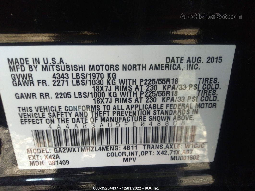 2015 Mitsubishi Outlander Sport Es Черный vin: 4A4AR3AU5FE048868