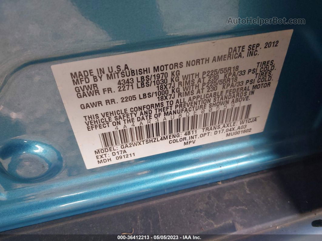 2013 Mitsubishi Outlander Sport Es Blue vin: 4A4AR3AU8DE005591