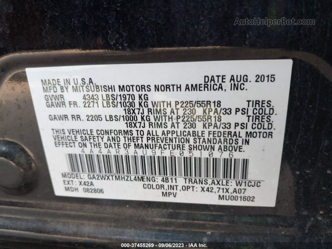 2015 Mitsubishi Outlander Sport Es Black vin: 4A4AR3AU9FE051076