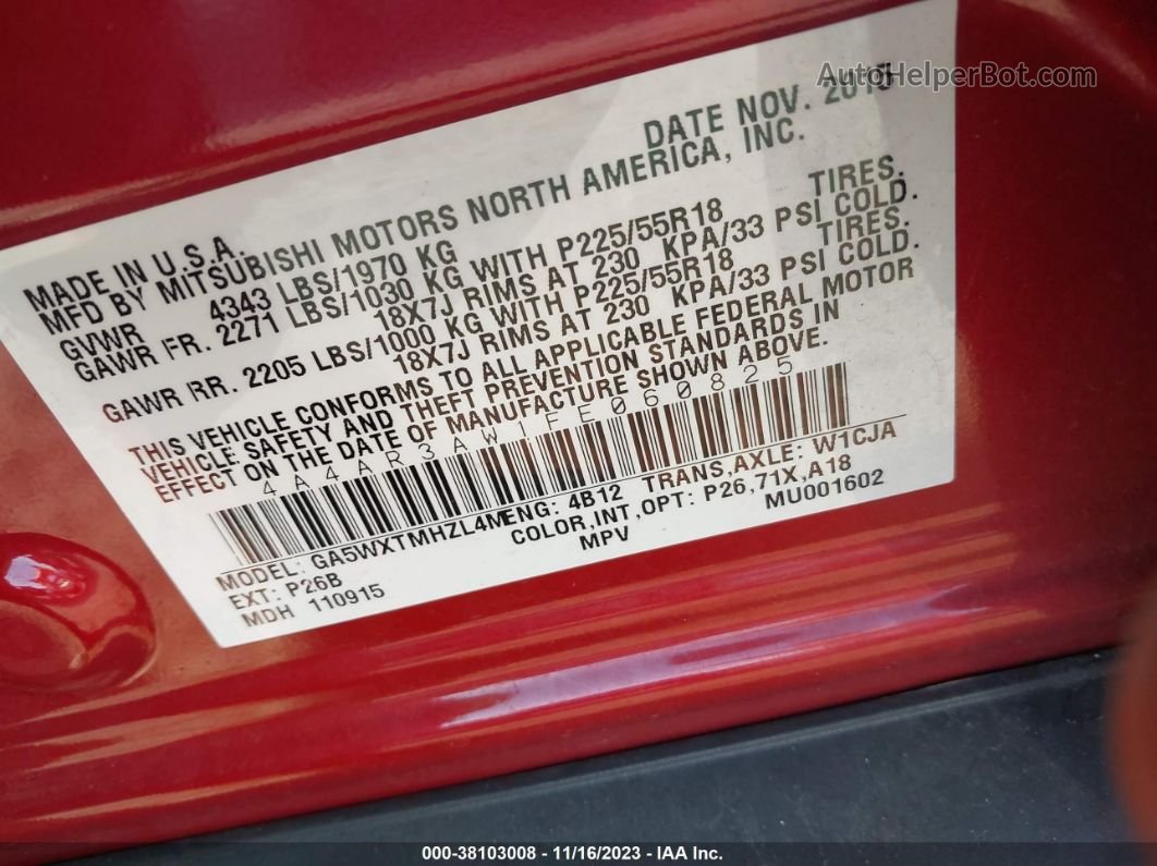 2015 Mitsubishi Outlander Sport Es Red vin: 4A4AR3AW1FE060825