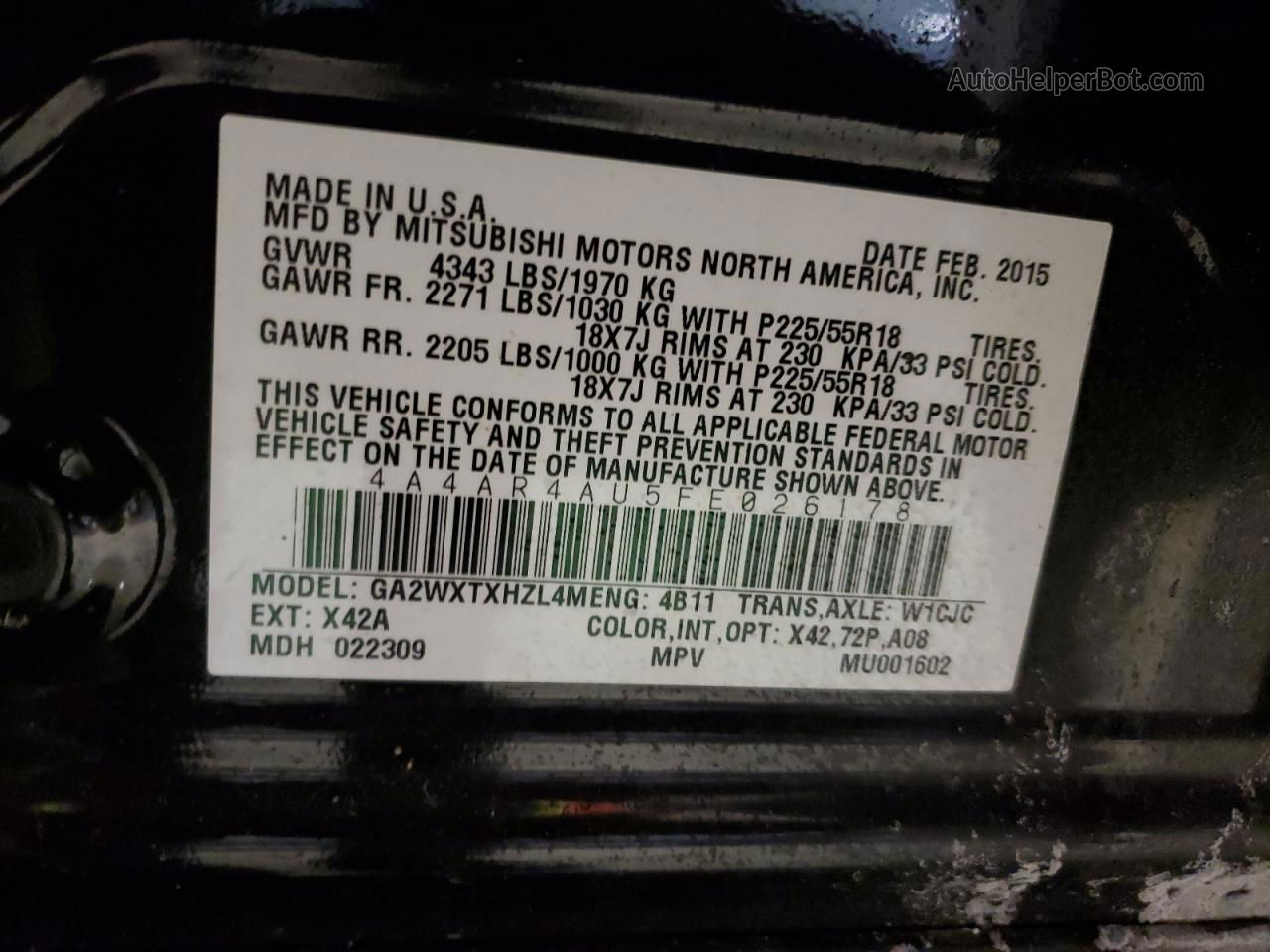 2015 Mitsubishi Outlander Sport Se Black vin: 4A4AR4AU5FE026178