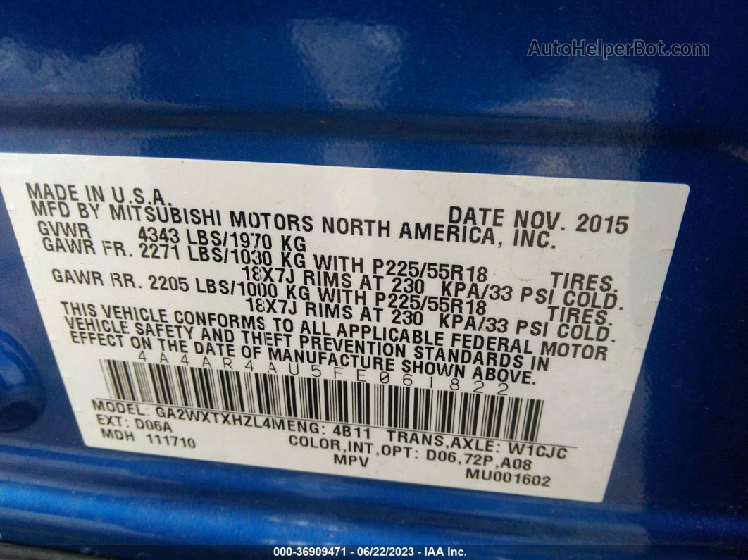 2015 Mitsubishi Outlander Sport Se Синий vin: 4A4AR4AU5FE061822