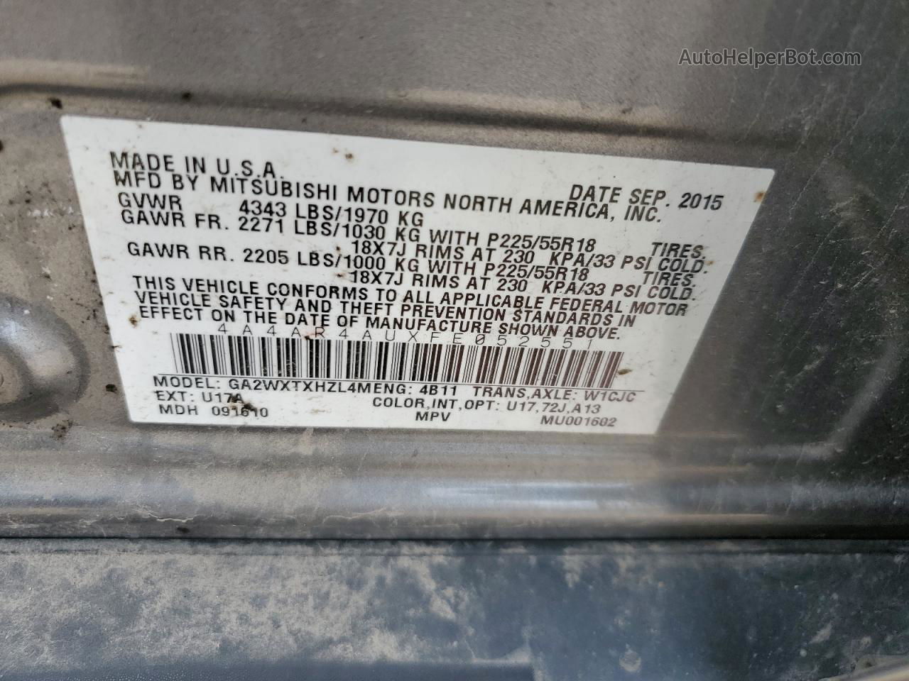 2015 Mitsubishi Outlander Sport Se Серый vin: 4A4AR4AUXFE052551