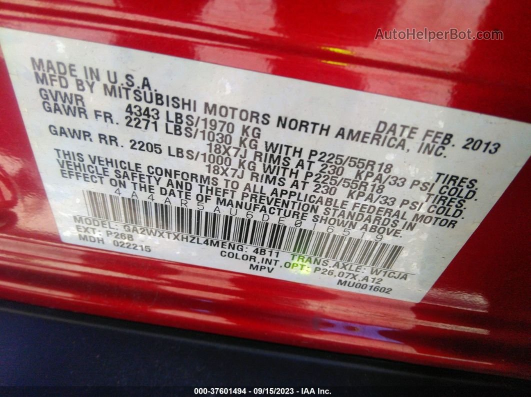2013 Mitsubishi Outlander Sport Le Red vin: 4A4AR5AU6DE016519