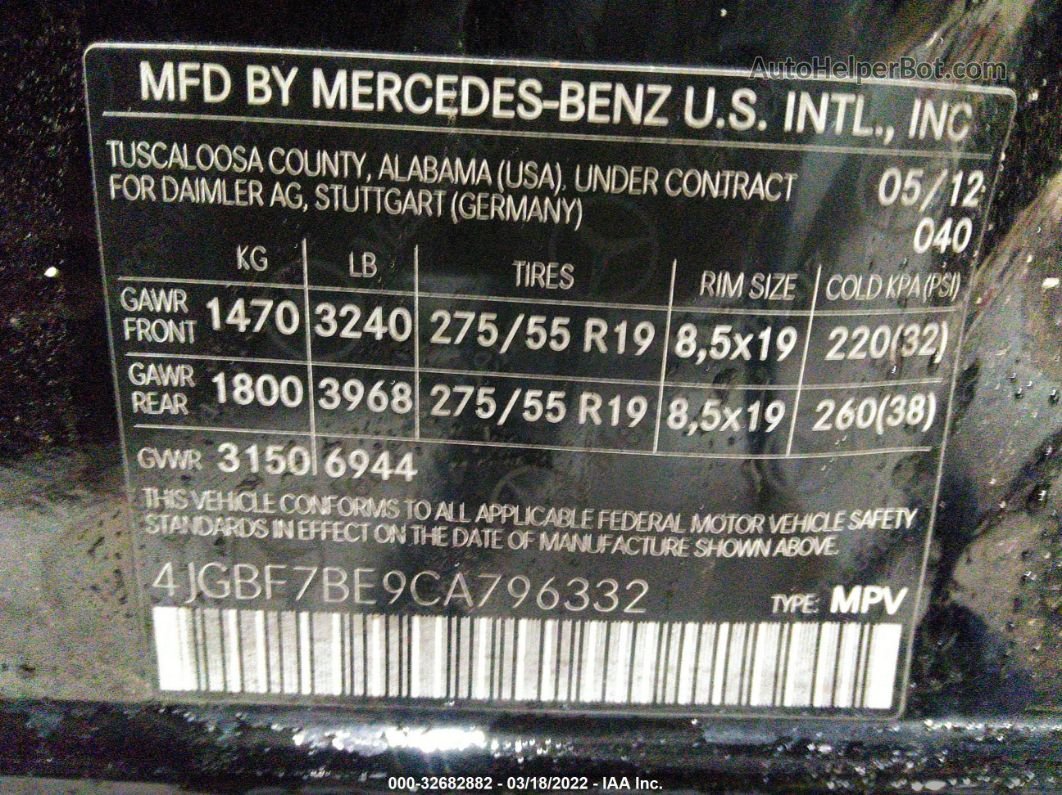 2012 Mercedes-benz Gl-class Gl 450 Black vin: 4JGBF7BE9CA796332