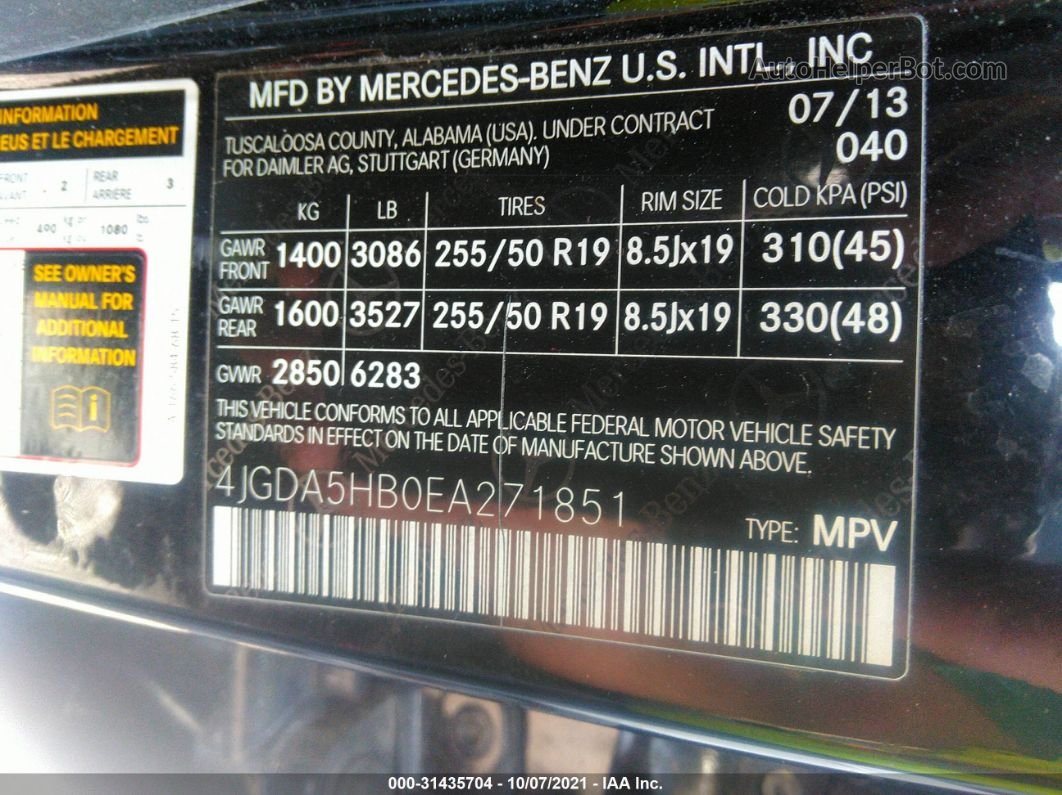 2014 Mercedes-benz Ml 350 Black vin: 4JGDA5HB0EA271851