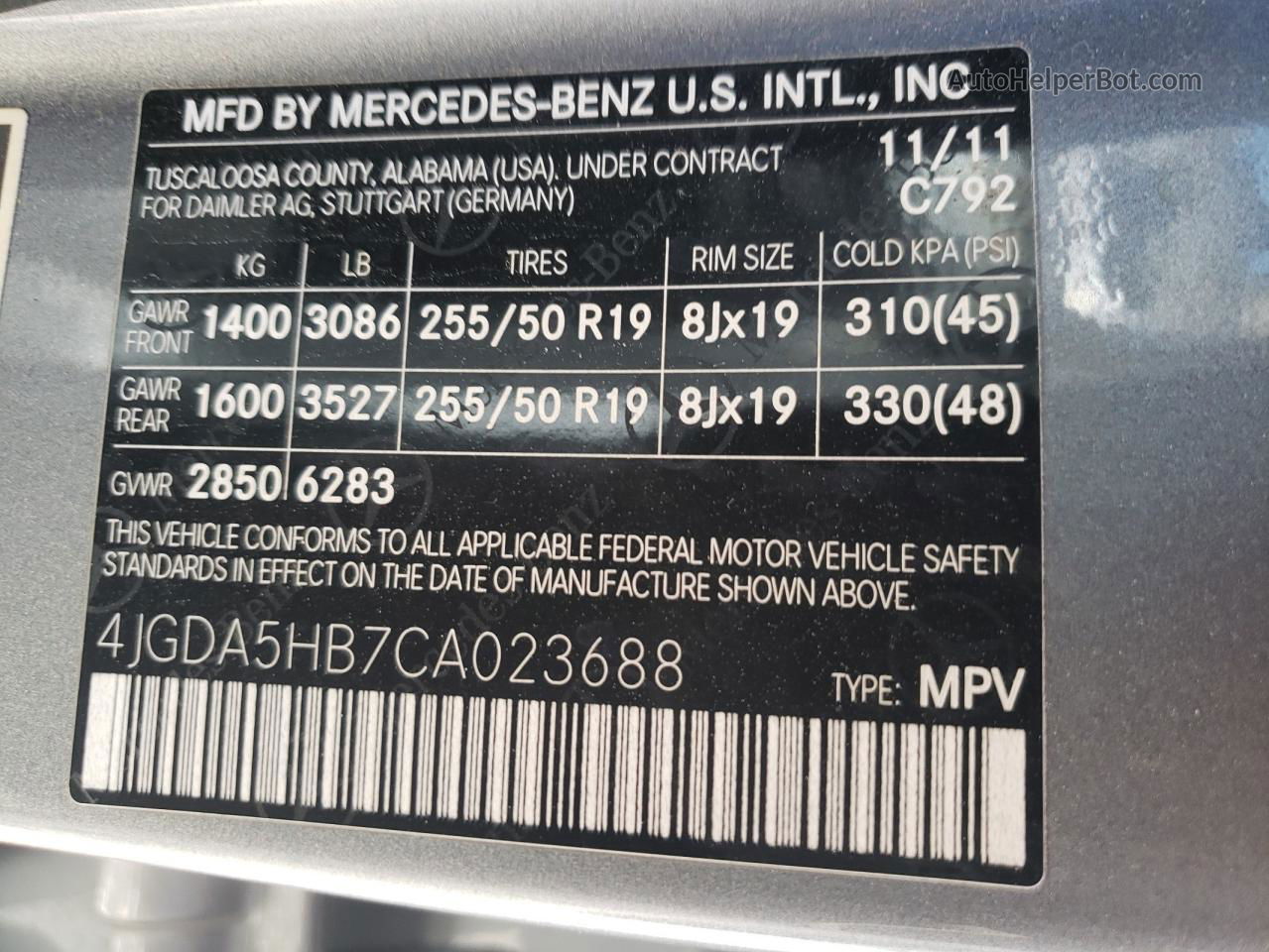 2012 Mercedes-benz Ml 350 4matic Silver vin: 4JGDA5HB7CA023688