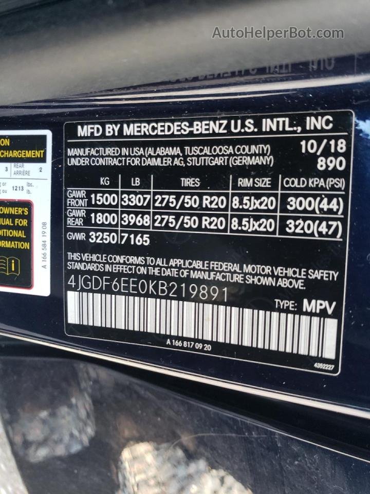 2019 Mercedes-benz Gls 450 4matic Синий vin: 4JGDF6EE0KB219891