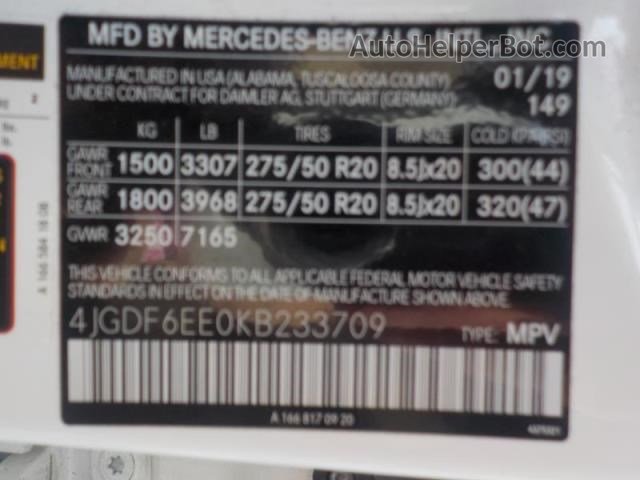 2019 Mercedes-benz Gls Gls 450 White vin: 4JGDF6EE0KB233709