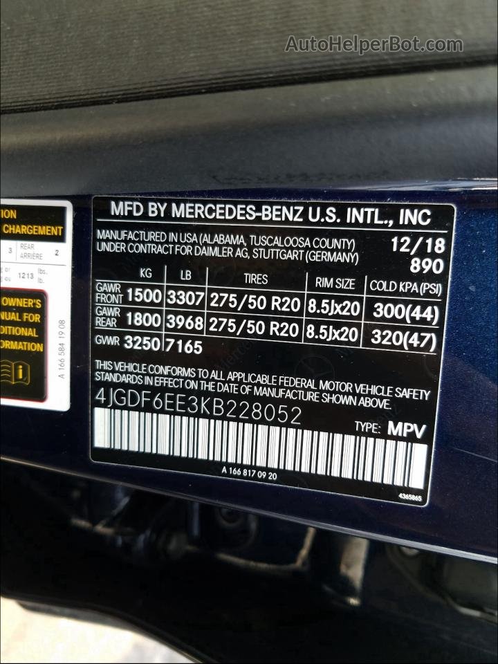 2019 Mercedes-benz Gls 450 4matic Синий vin: 4JGDF6EE3KB228052