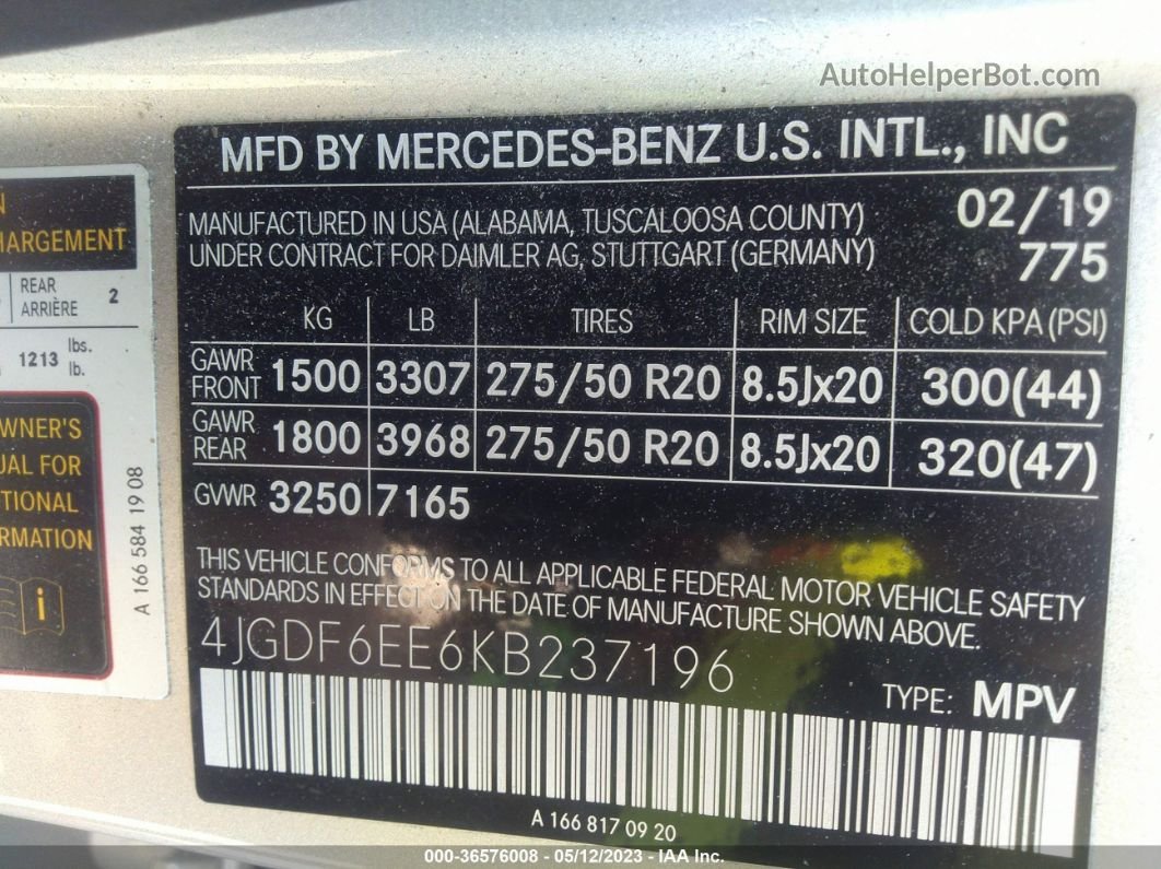2019 Mercedes-benz Gls Gls 450 Silver vin: 4JGDF6EE6KB237196